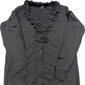Talbots Petite Women’s Small Black Ruffle Cardigan Sweater Button Front Classic